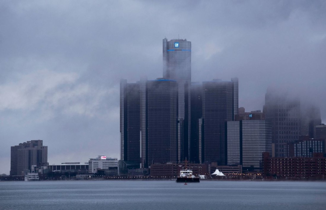 Detroit Skyline Under Clouds Photo