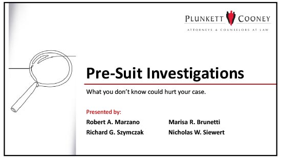 Pre-suit Investigations Presentation title slide