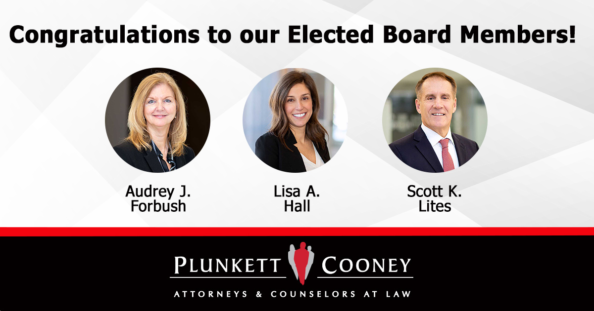 Plunkett Cooney elects Board of Directors members business law and
